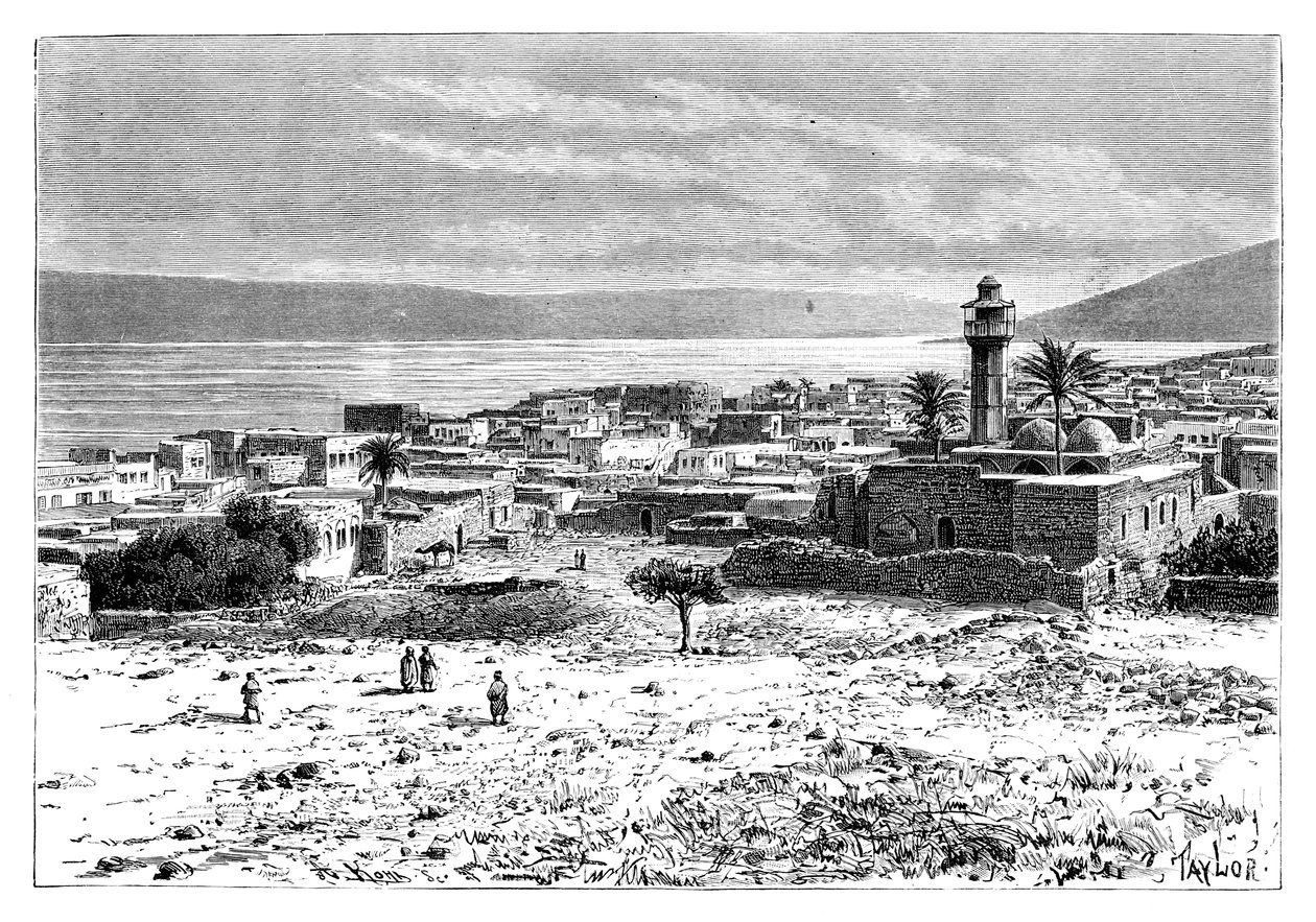 Il lago e la città di Tiberiade, Israele, 1895 da Unbekannt