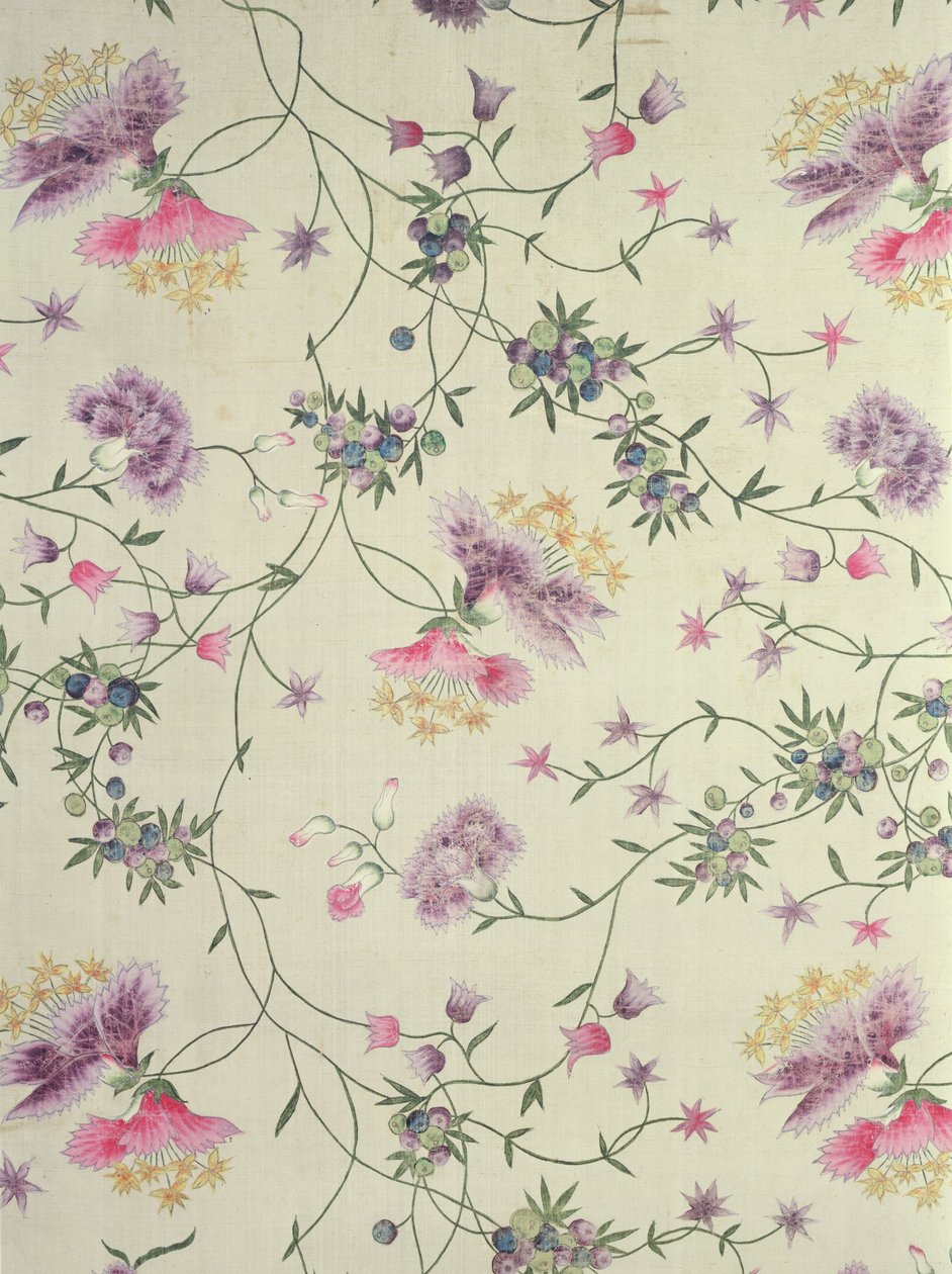 Materiale dipinto con fiori naturalistici da Unbekannt Unbekannt