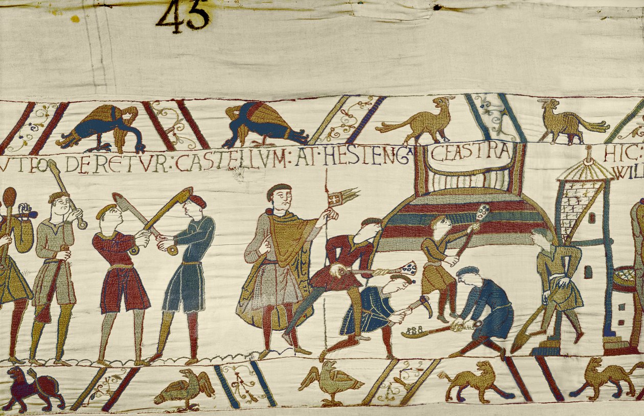 I normanni costruiscono fortificazioni a Hastings, Arazzo di Bayeux da Unbekannt Unbekannt