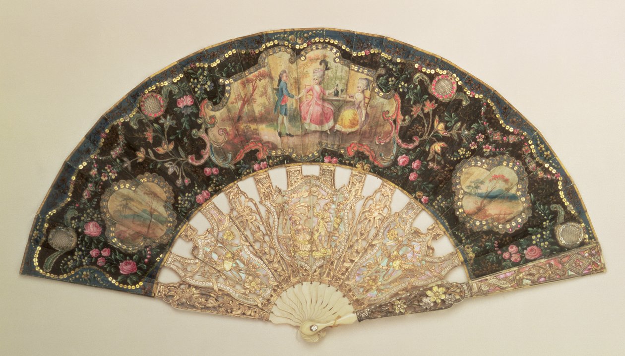 Ventaglio decorato con scene di corteggiamento, fine XVIII secolo da Unbekannt Unbekannt