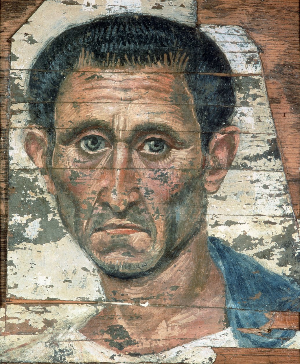 Ritratto di Fayum di un uomo con un mantello blu, Traianico, c.98-117 da Unbekannt Unbekannt