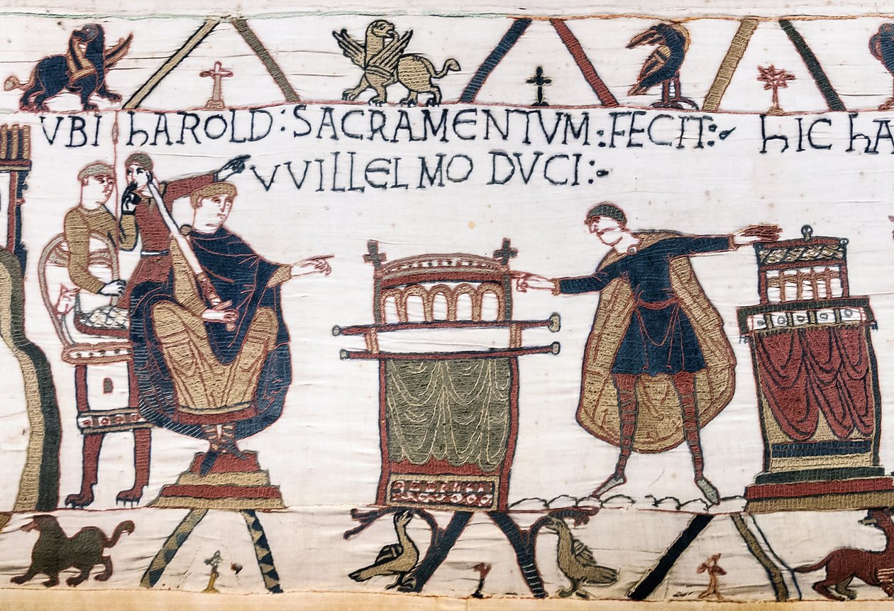 Harold giura un sacro giuramento a Guglielmo a Bayeux, Arazzo di Bayeux da Unbekannt Unbekannt