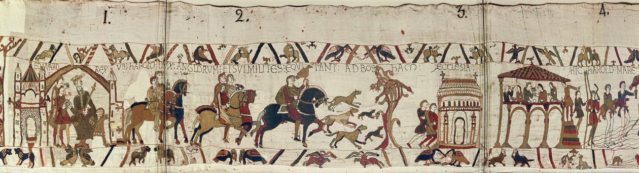 Re Edoardo il Confessore invia Harold con i suoi uomini in Normandia, Arazzo di Bayeux da Unbekannt Unbekannt
