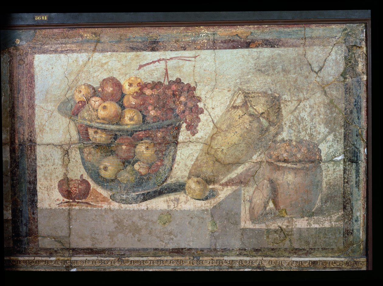 Natura morta con ciotole di frutta e anfora di vino, dalla "Casa di Giulia Felice" da Unbekannt Unbekannt