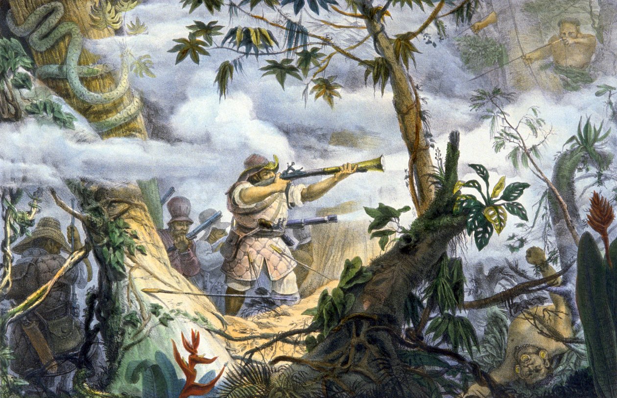 Indiani "civilizzati" che combattono contro gli indiani Botocudos, Brasile da Unbekannter Künstler