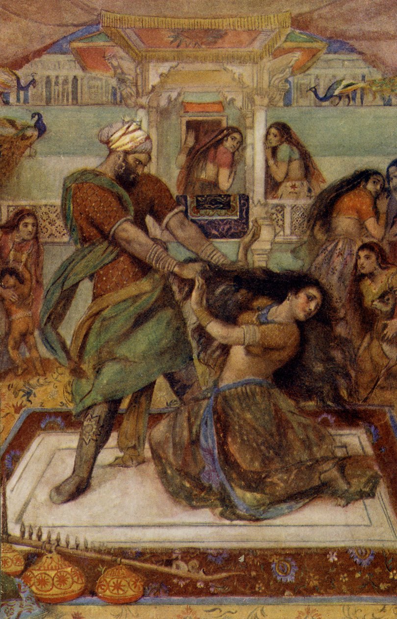 Draupadi trascinata dalla sua camera da Duhsasana da Unbekannter Künstler