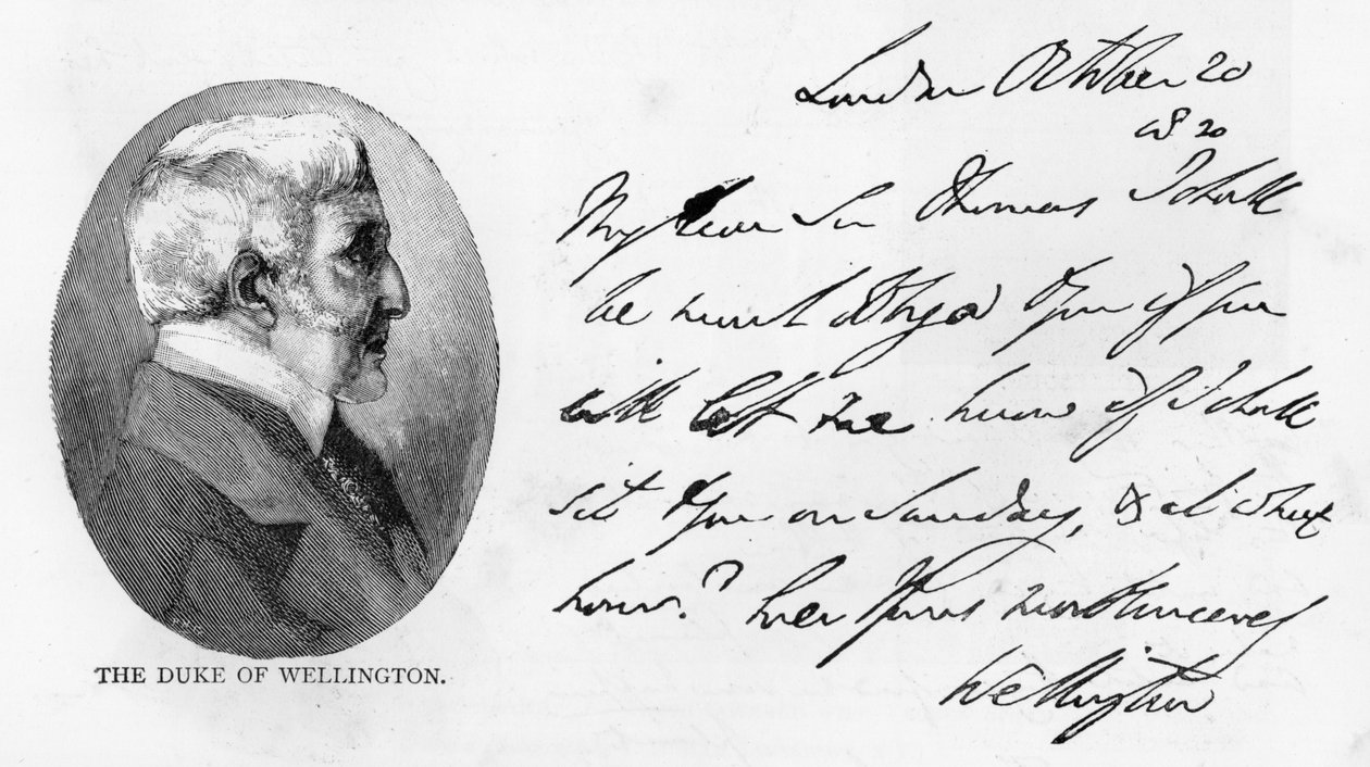 Scrittura e firma di Arthur Wellesley da Unbekannt