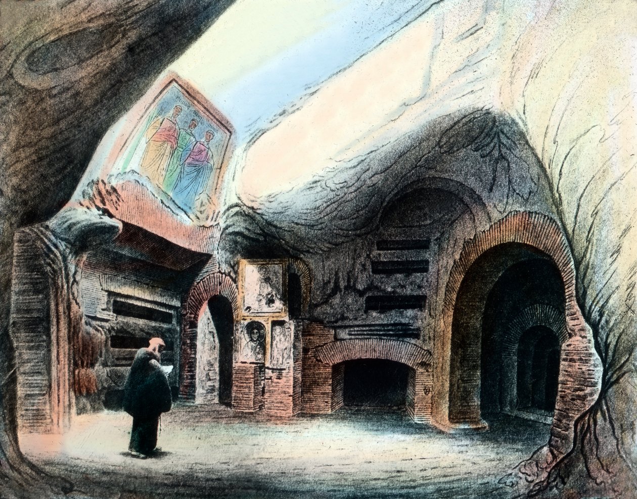Dentro le catacombe romane da Unbekannter Künstler