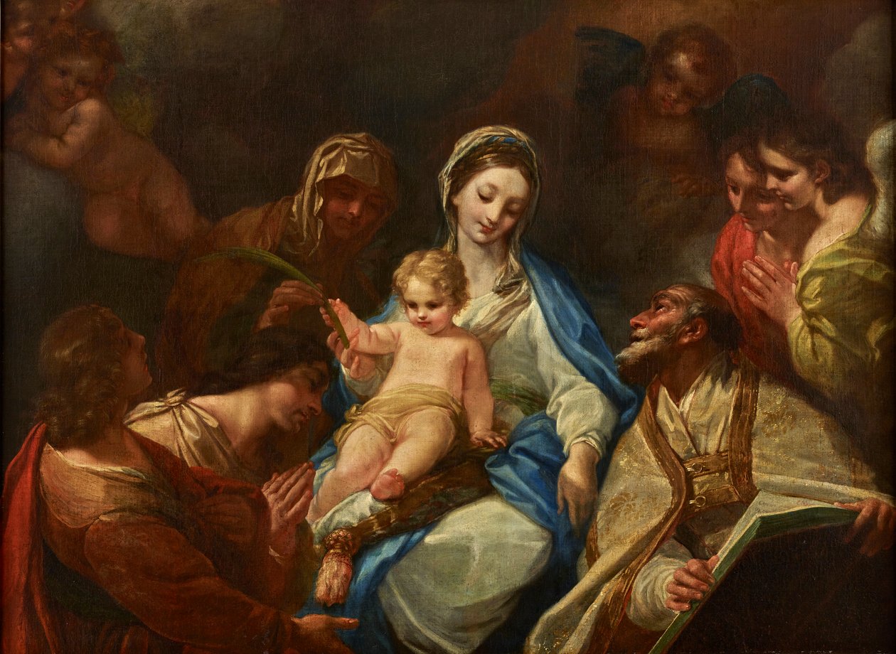 Madonna con bambino, santi e angeli da Unbekannter Künstler