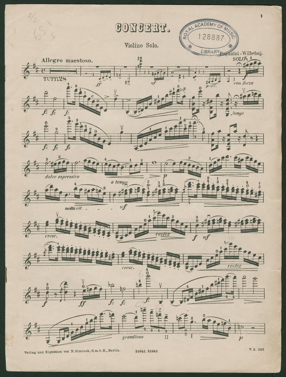 Concerto per violino n. 1, op. 6 di Paganini da Unbekannter Künstler