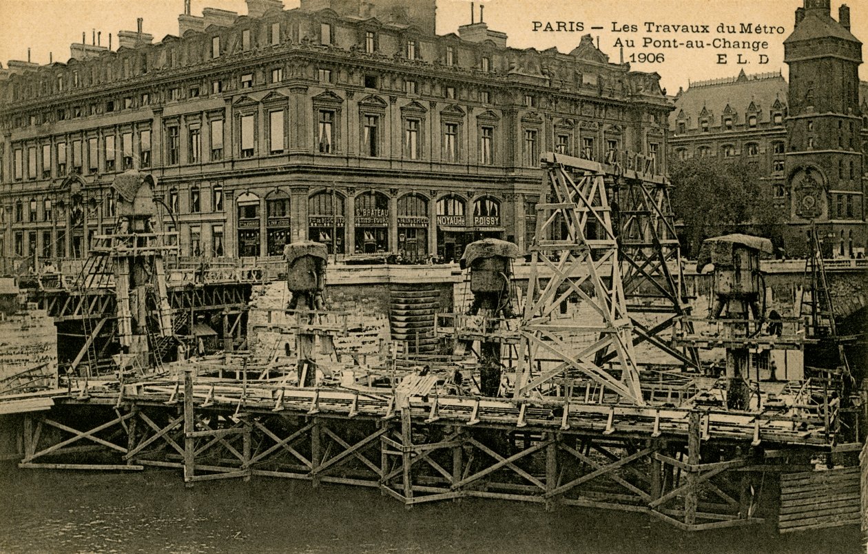 Costruzione della metropolitana di Parigi a Pont-au-Change da Unbekannter Künstler