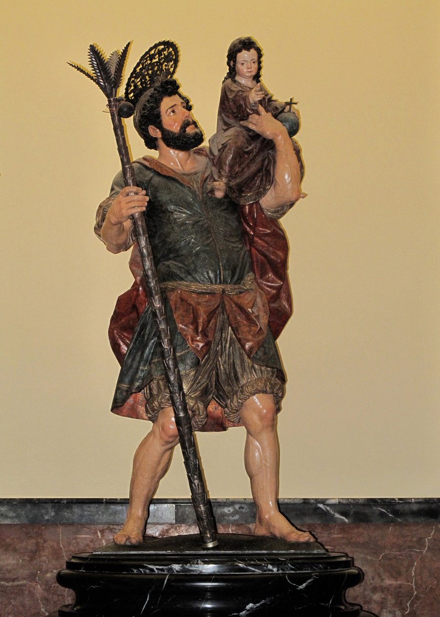 San Cristoforo - Statua policroma, arte barocca da Unbekannter Künstler
