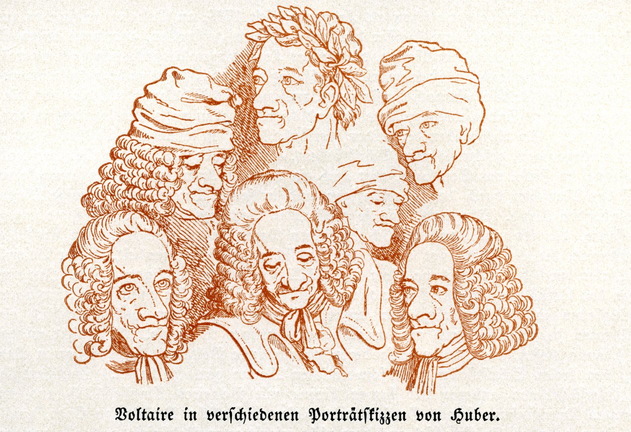 Voltaire. Vari ritratti schizzati. da Unbekannter Künstler