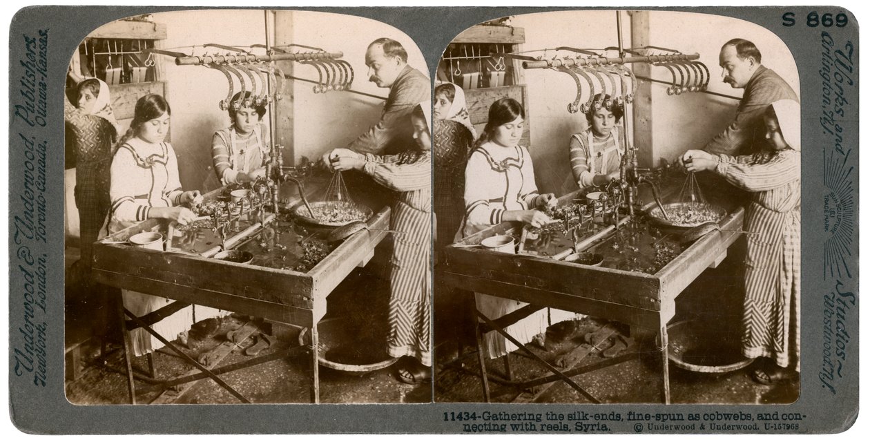 Produzione di seta, Siria, 1900 da Underwood and Underwood