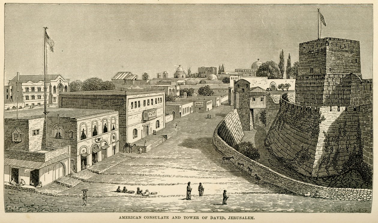 La costruzione del primo tempio ebraico a Gerusalemme, 1857 da Unknown
