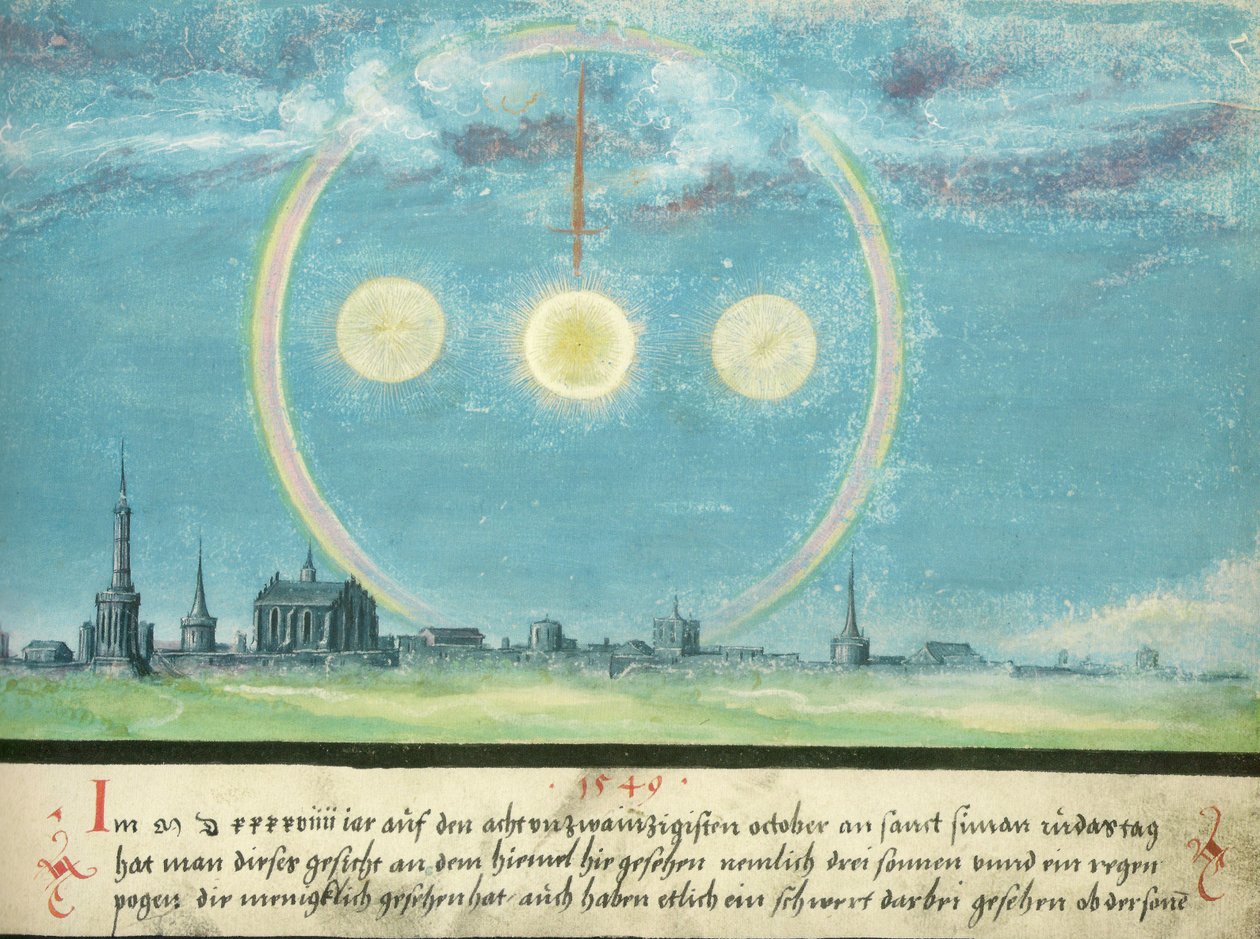 Augsburger Wunderzeichenbuch — Folio 164: Nebensonnen e spada 28 ottobre 1549 da Unknown