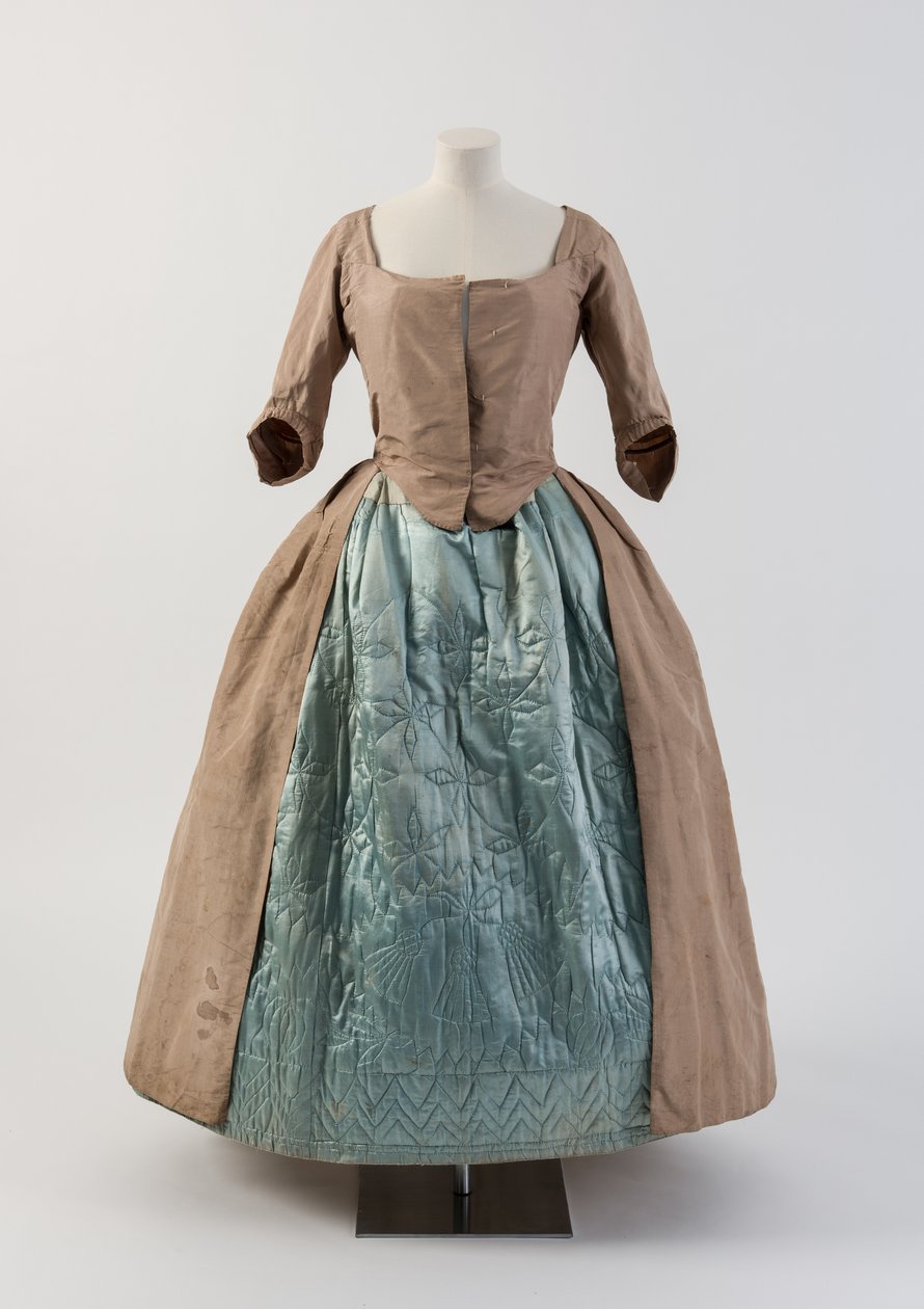 Sottogonna trapuntata in seta blu con design a cardo, 1740 da Unbekannt Unbekannt