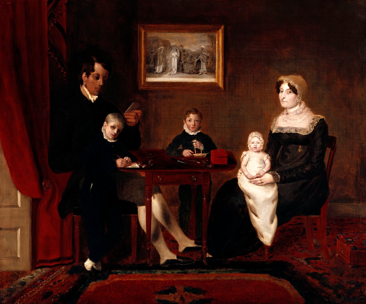 Ritratto di gruppo di una famiglia non identificata in un interno domestico, c.1815-20 da Unbekannt Unbekannt