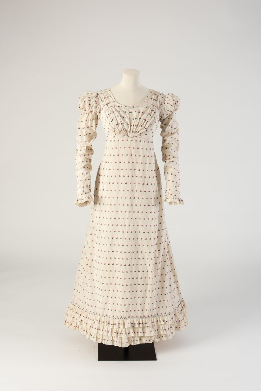 Vestito in cotone bianco tessuto con macchie rosse e blu, 1816 da Unbekannt Unbekannt