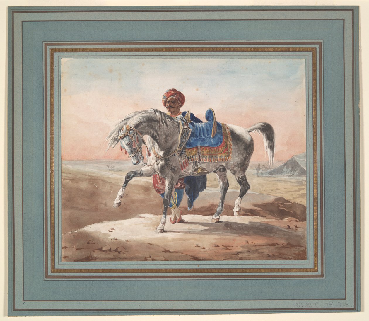 Arabo in piedi accanto a un cavallo da Unknown