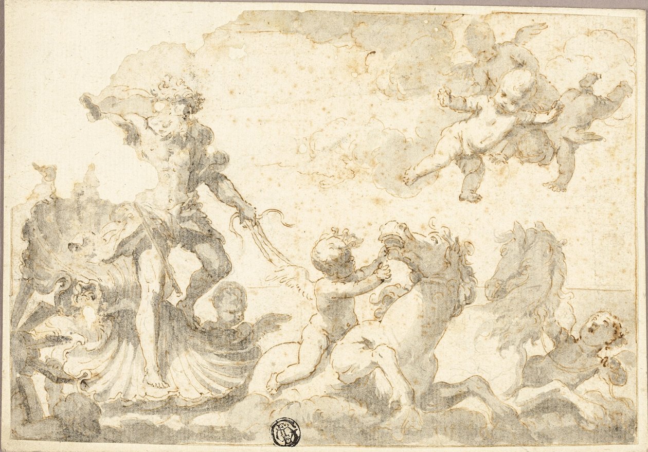 Nettuno in sella al suo carro nel mare da Unknown