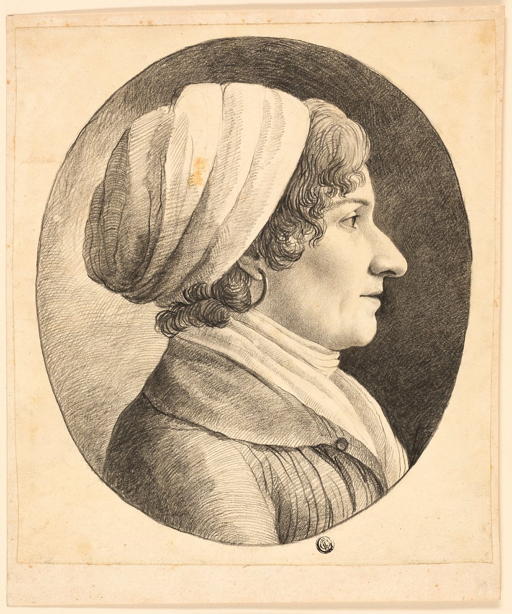Busto di profilo di donna con berretto da Unknown