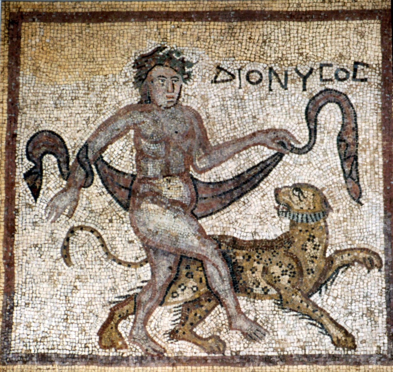 Mosaico romano, Dioniso con pantera, IV secolo da Unknown