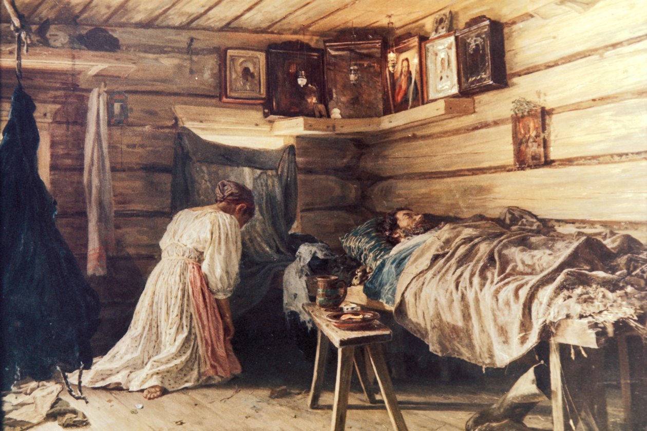 Marito malato di Vasilij Maksimov, 1881 da Unknown