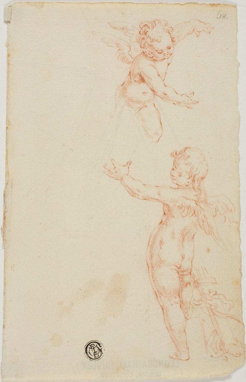Due putti alati, uno in volo da Unknown