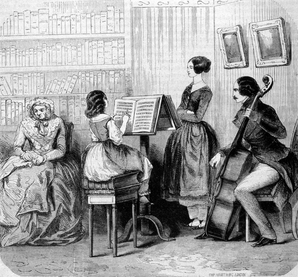 Un concerto di famiglia, incisione intorno al 1860 da Unknown artist