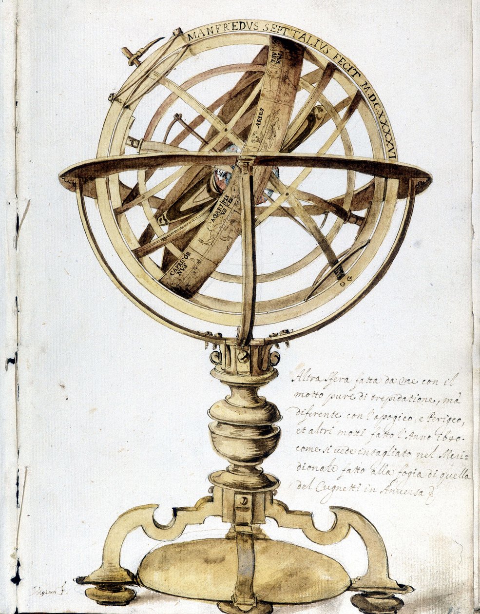 Una sfera armillare. Incisione del XVII secolo. da Unknown artist
