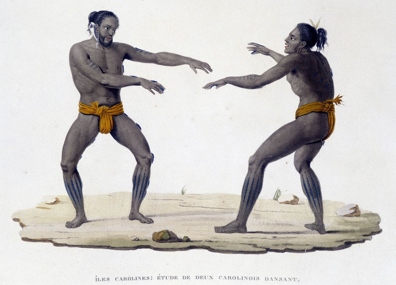 Uomini carolini che danzano (Isole Caroline, Oceania) da Unknown artist