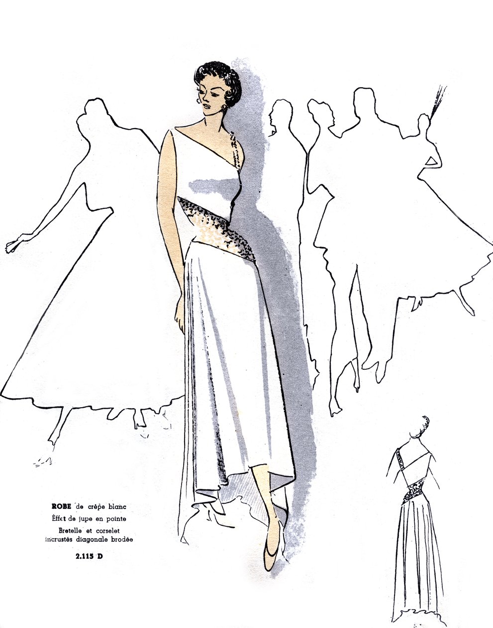 Moda francese, abito da sera in crêpe. da Unknown artist