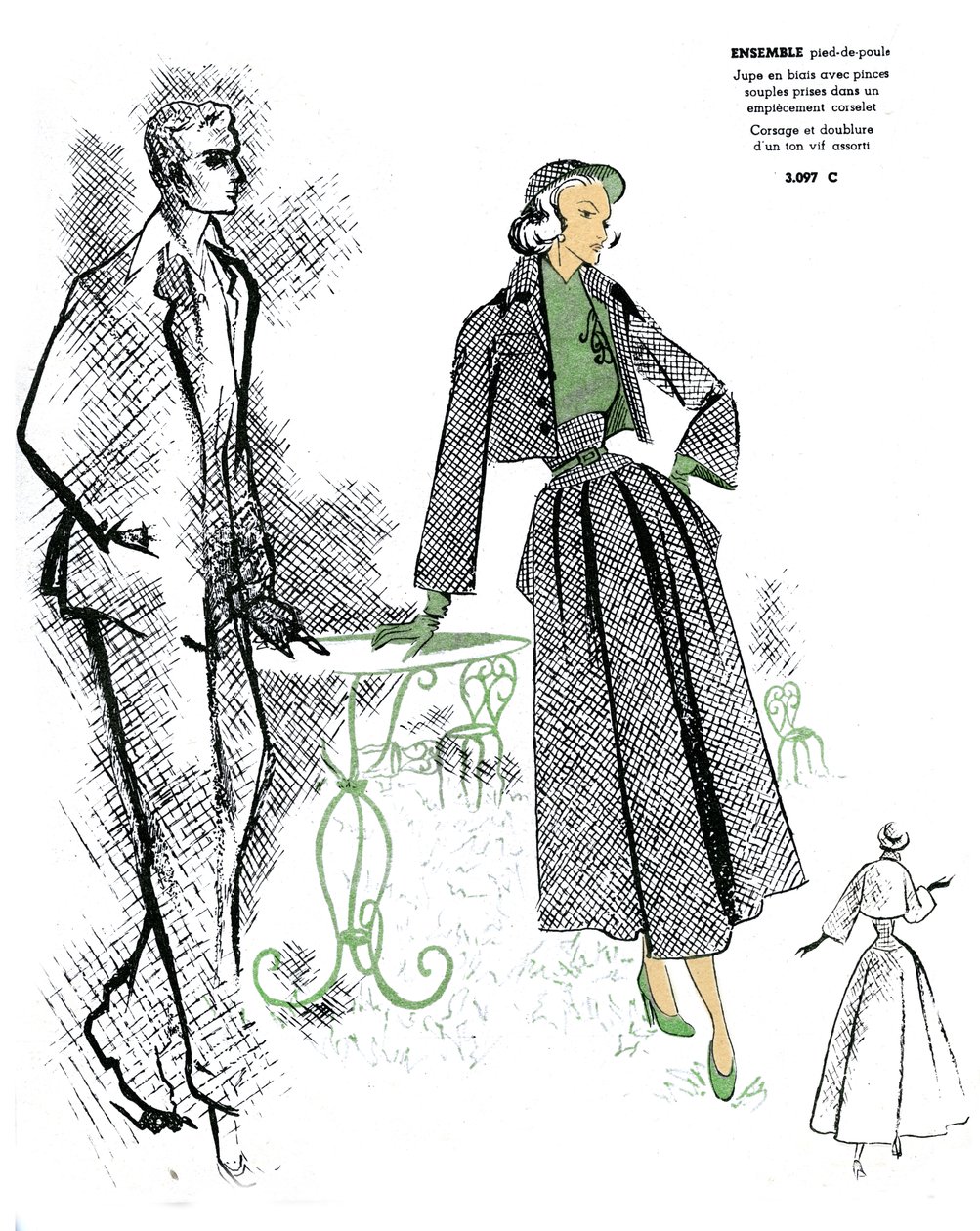 Moda francese, design per outfit in pied-de-poule. da Unknown artist
