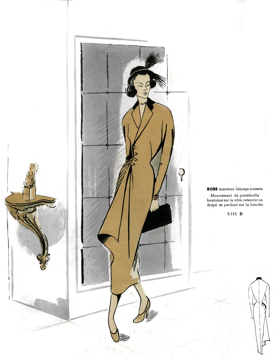 Moda francese, design del cappotto nocciola. da Unknown artist