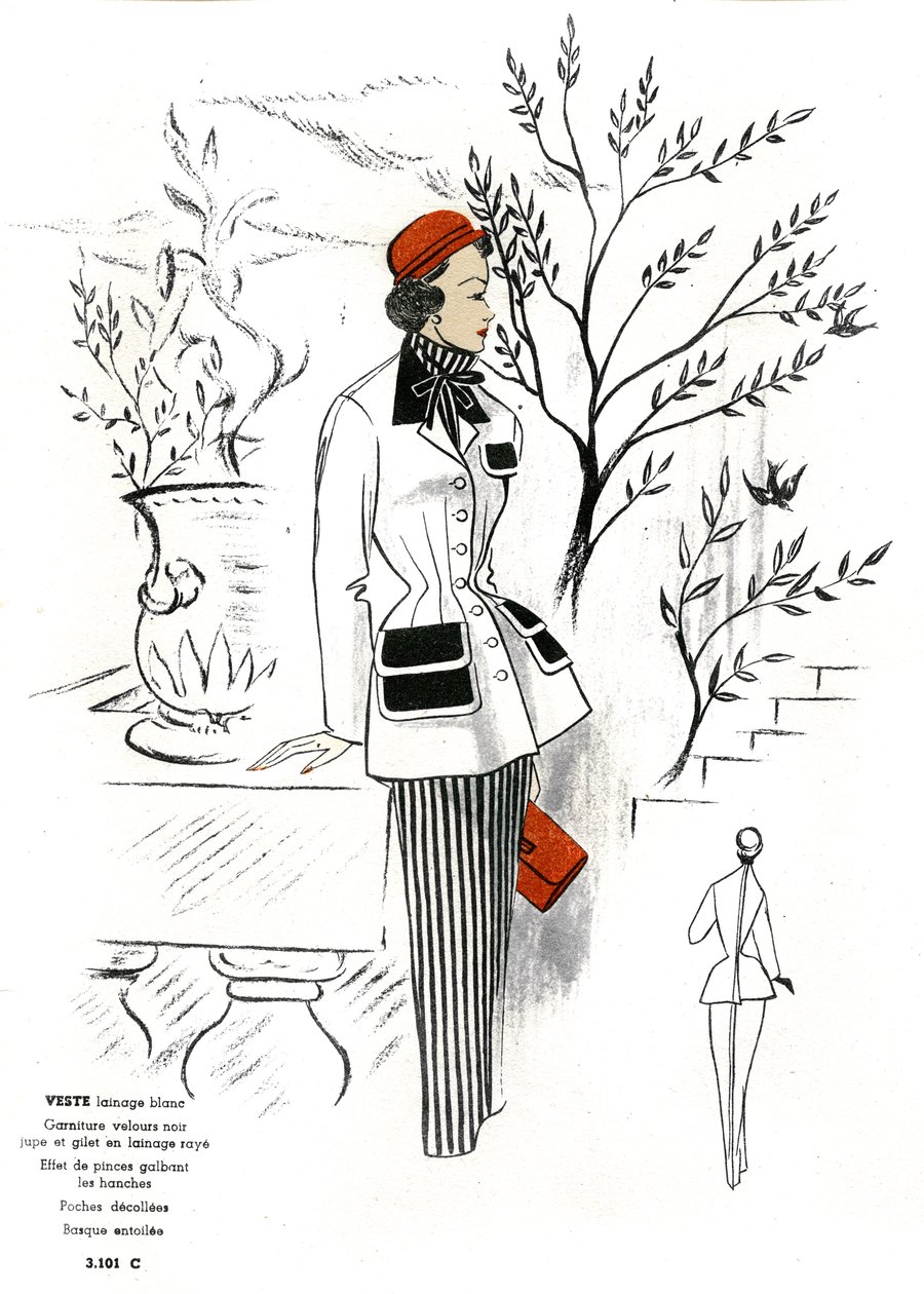 Moda francese, design di abiti in lana. da Unknown artist
