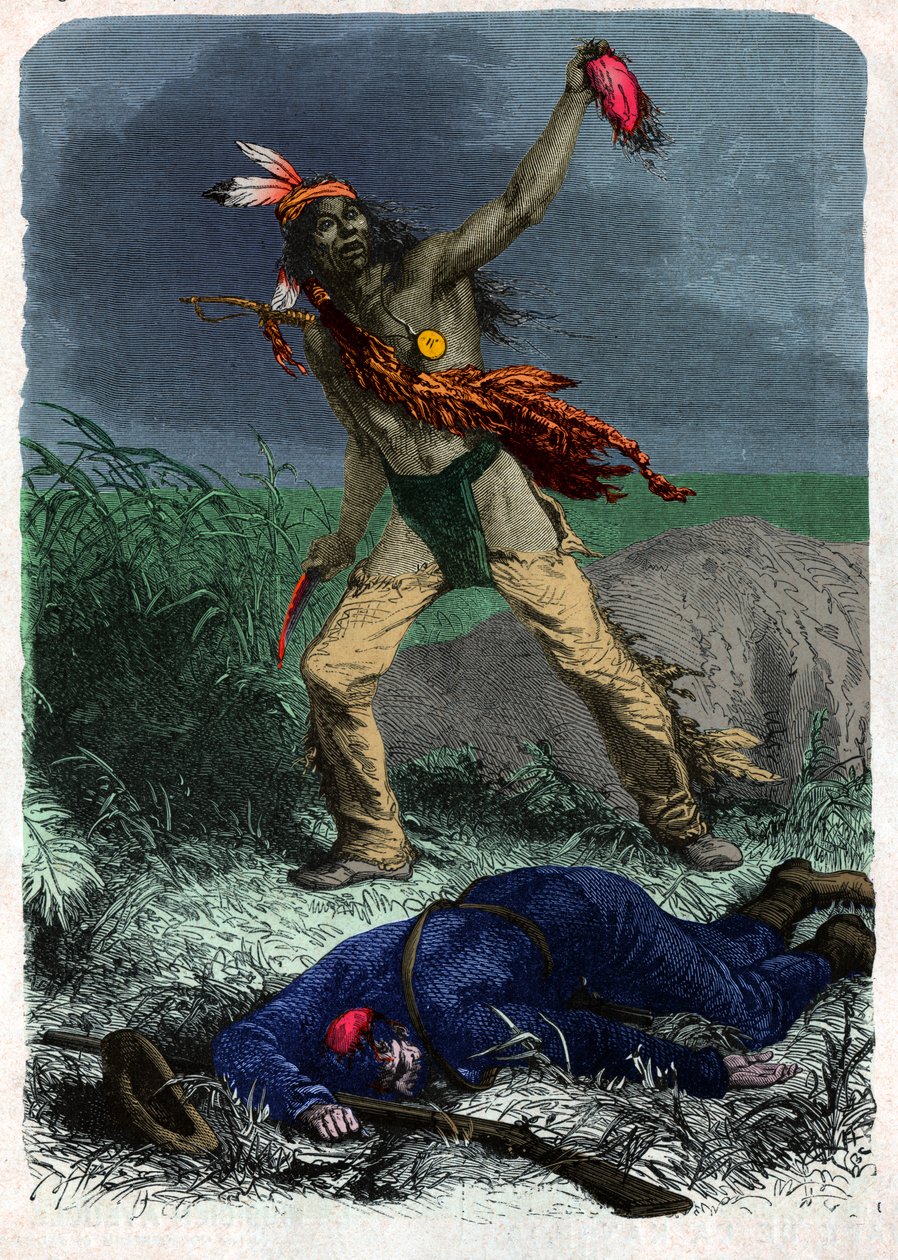 Indiano scalpa un soldato (illustrazione, circa 1900) da Unknown artist