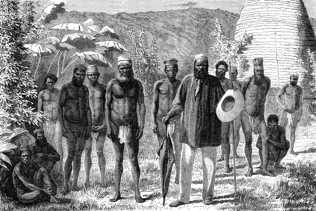 Nativo della Nuova Caledonia. Incisione 1885 da Unknown artist
