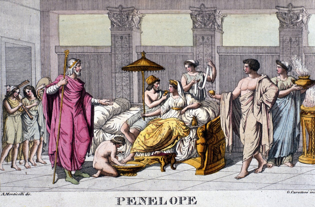 Penelope nel suo palazzo. Incisione del XIX secolo da Unknown artist