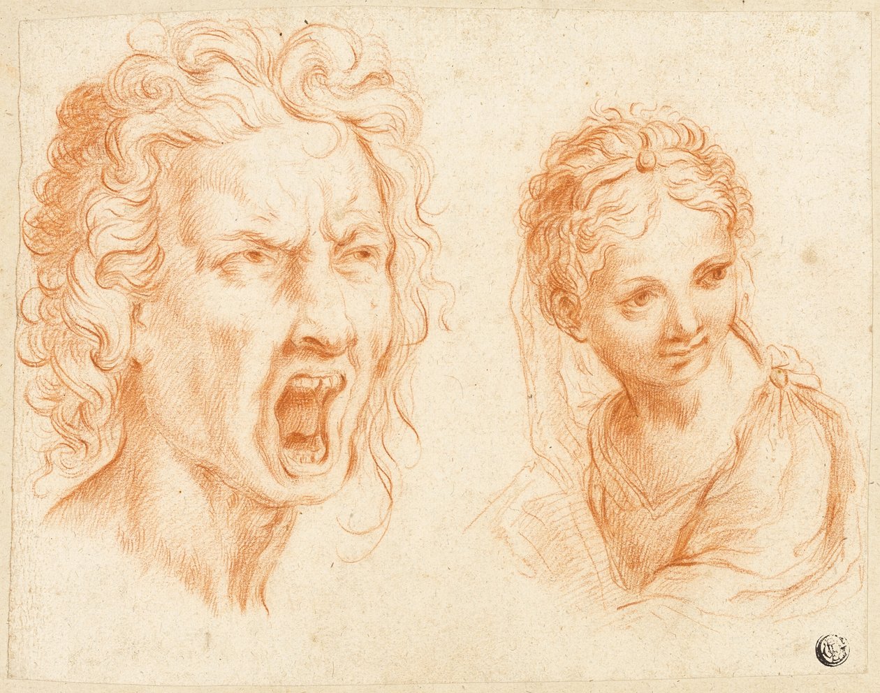 Testa maschile smarrita, busto di ragazza da Unknown Italian