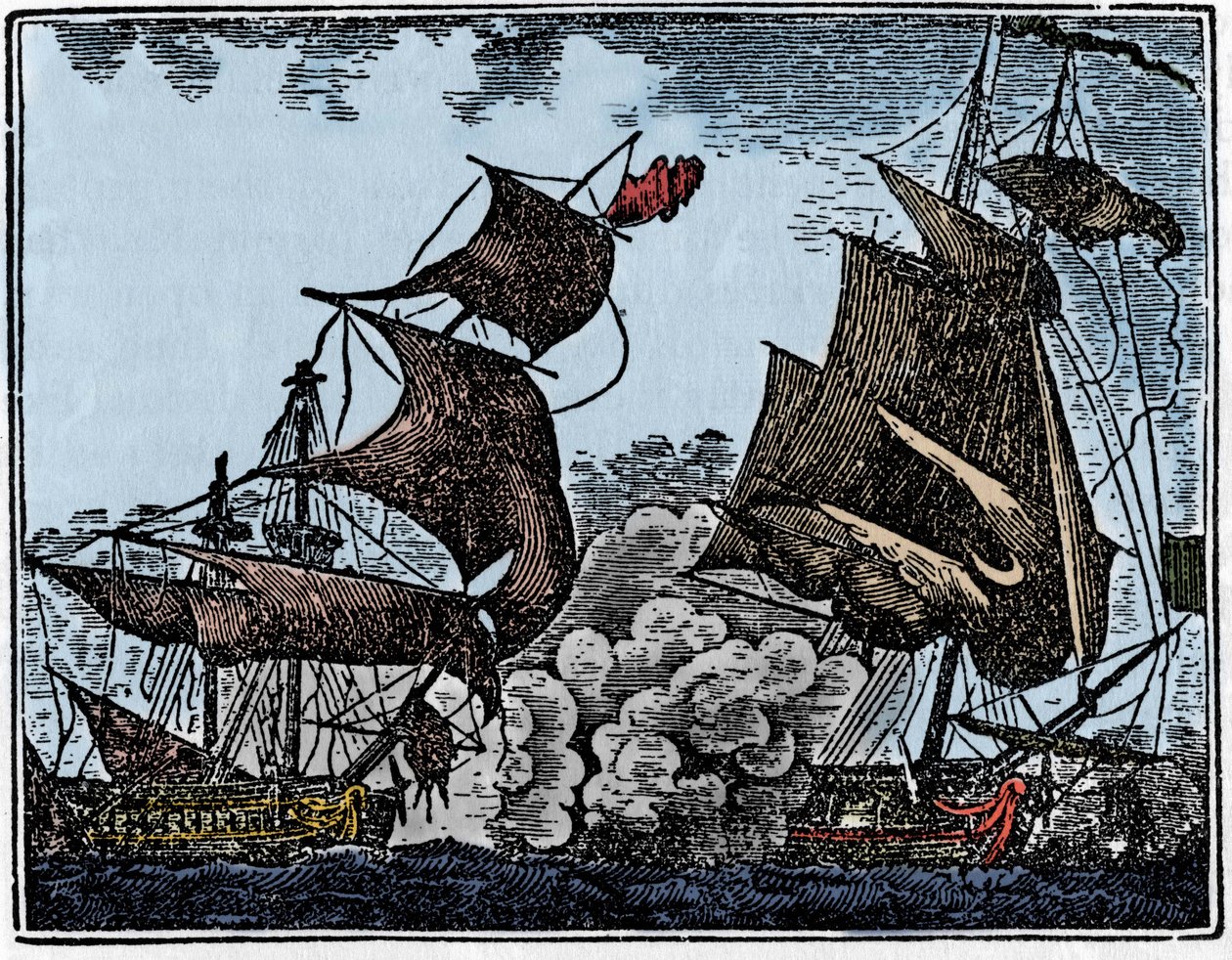 Il capitano Thy attacca un galeone indiano (collisione) da Unknown artist