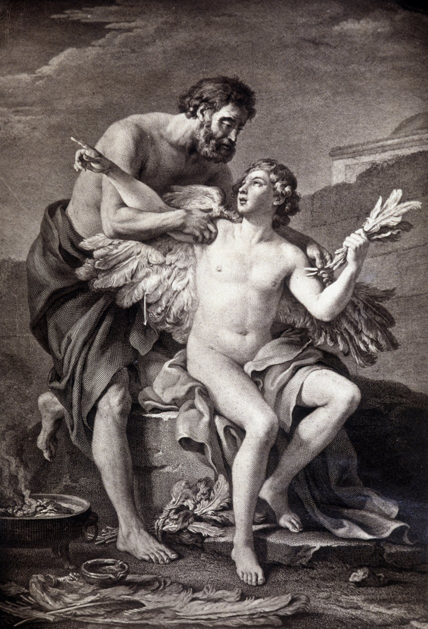 Dedalo e Icaro. Incisione del XIX secolo. da Unknown artist