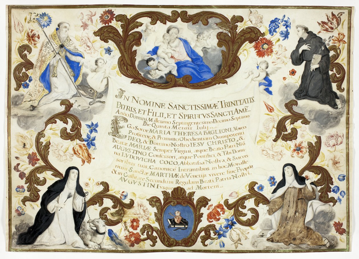Certificato di Investitura di Suor Maria Theresa Baglioni da Unknown artist