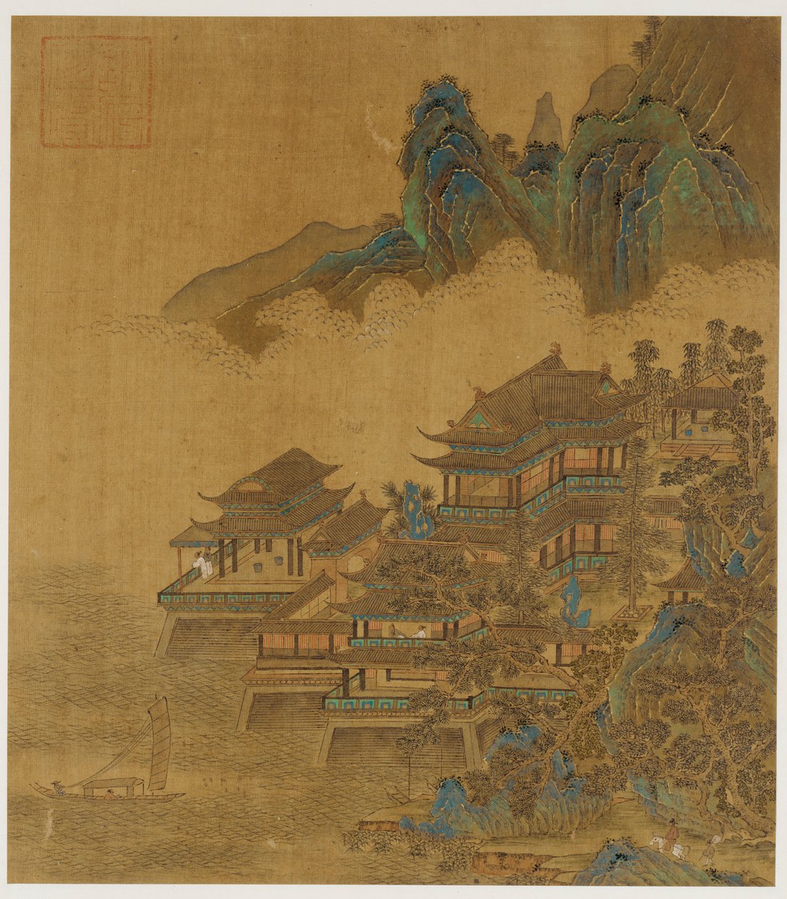 Paesaggio: un palazzo tra lago e montagne da Unknown artist