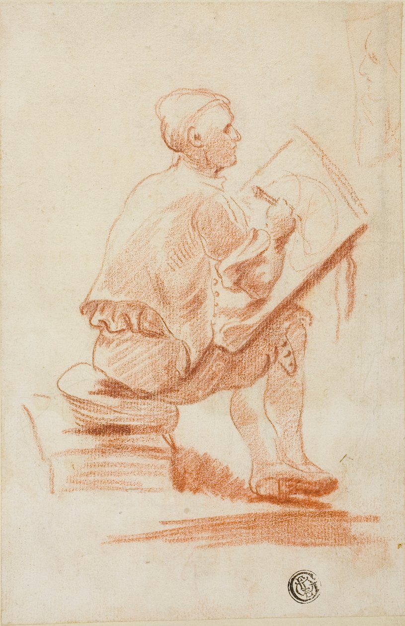 Uomo seduto su uno sgabello da Unknown artist