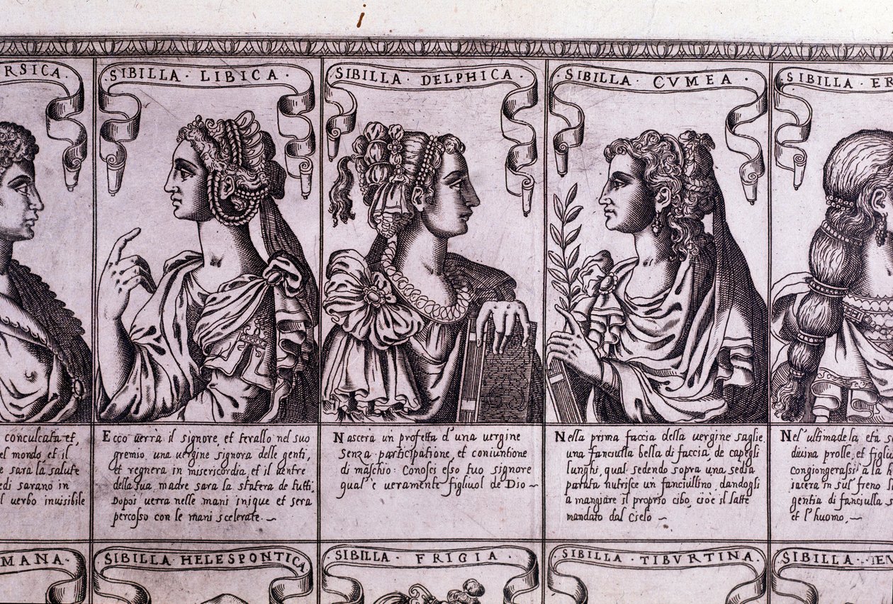 Le sibille: libica, delfica, cumana (incisione) da Unknown artist