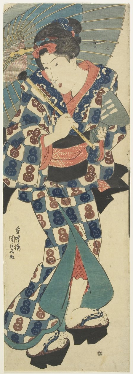 (Giovane ragazza con ombrello) da Utagawa Kunisada
