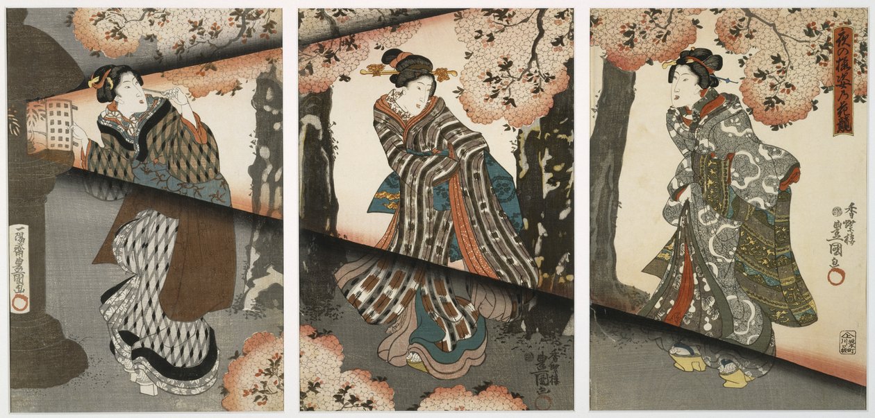 Scena notturna con ragazze e lanterne, metà del XIX secolo da Utagawa Kunisada