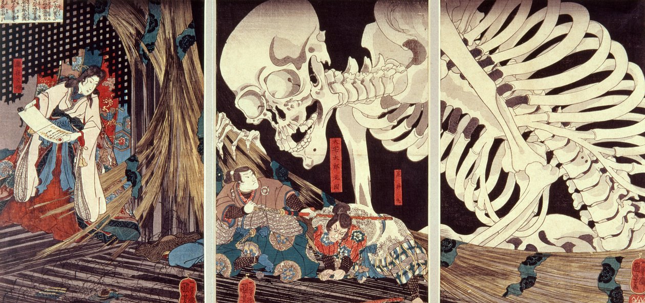 Mitsukini che sfida lo spettro scheletrico, c.1845 da Utagawa Kuniyoshi