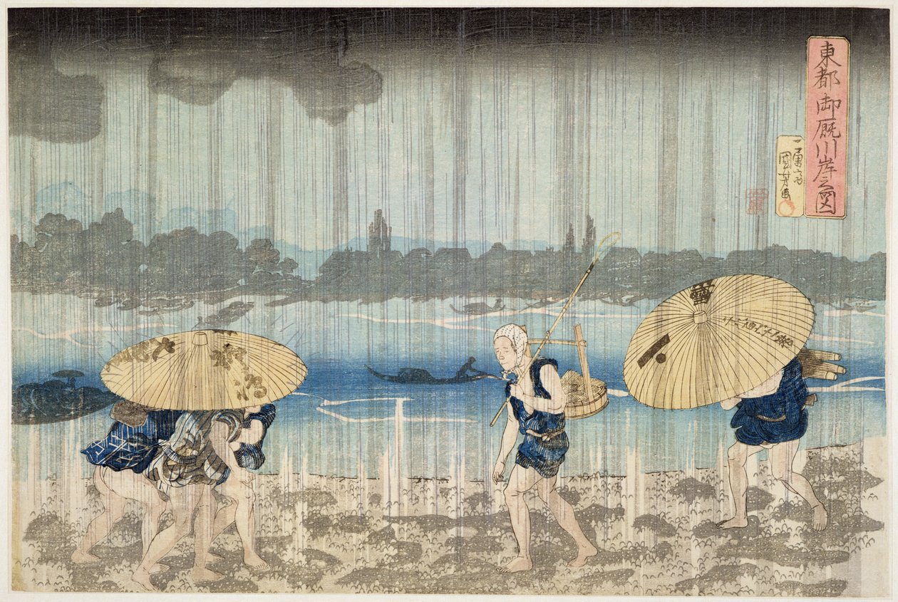 Pioggia sulle rive del fiume Sumida all